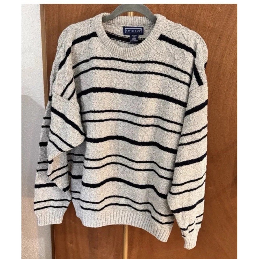 VTG Savile Row Sweater Large Knit Cotton Pullover Cabincore Grandpa Nauti 90s